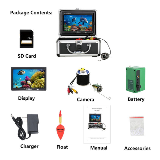 1000TVL underwater camera, 7” IPS, DVR, 12 IR lights, 15m cable, portable fish finder for all waters.