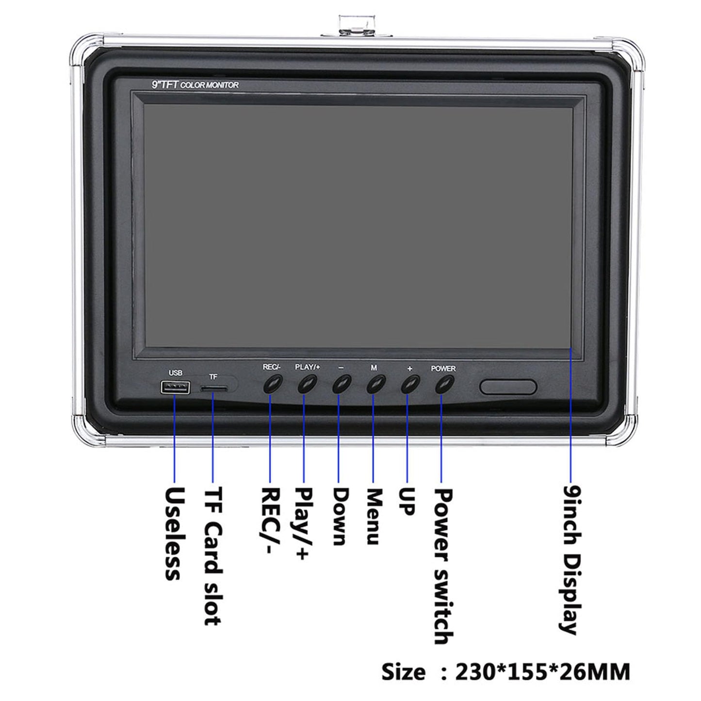 9” DVR underwater camera, 1000TVL, 30 LEDs, 30m cable, ideal for ice, sea, and river fishing.