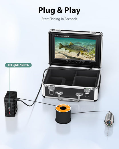 Eyoyo 1000TVL camera, 9” LCD, DVR, IR lights, 30m cable, waterproof for ice, boat, lake fishing.