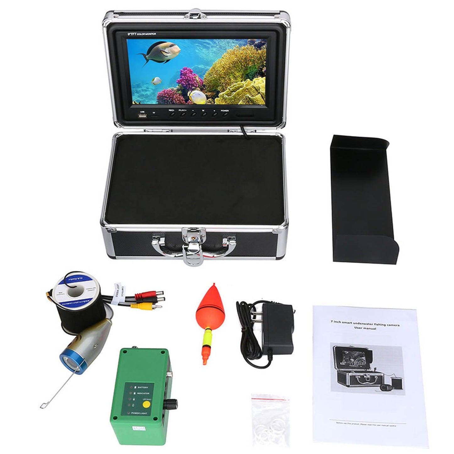 9” DVR underwater camera, 1000TVL, 30 LEDs, 30m cable, ideal for ice, sea, and river fishing.