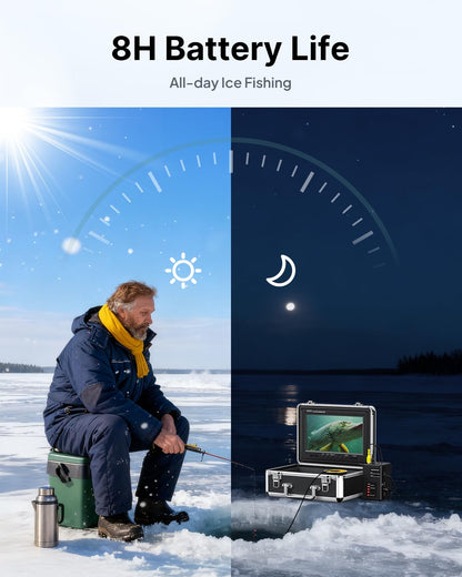 Eyoyo 1080P underwater camera, 9” IPS screen, DVR, 12 IR lights, 30m cable, for ice, lake, sea, and boat fishing.