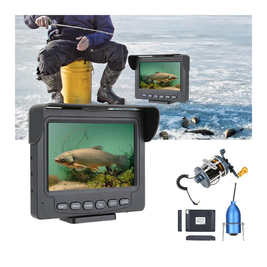 Portable underwater fish finder with 4.3” LCD, IP68 waterproof, compact design for boat, ice, lake fishing.