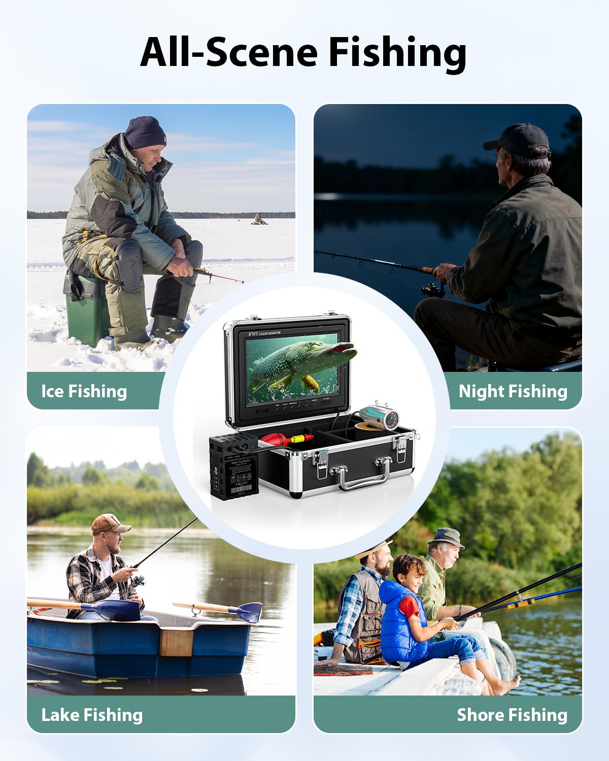 Eyoyo 1000TVL camera, 9” LCD, DVR, IR lights, 30m cable, waterproof for ice, boat, lake fishing.