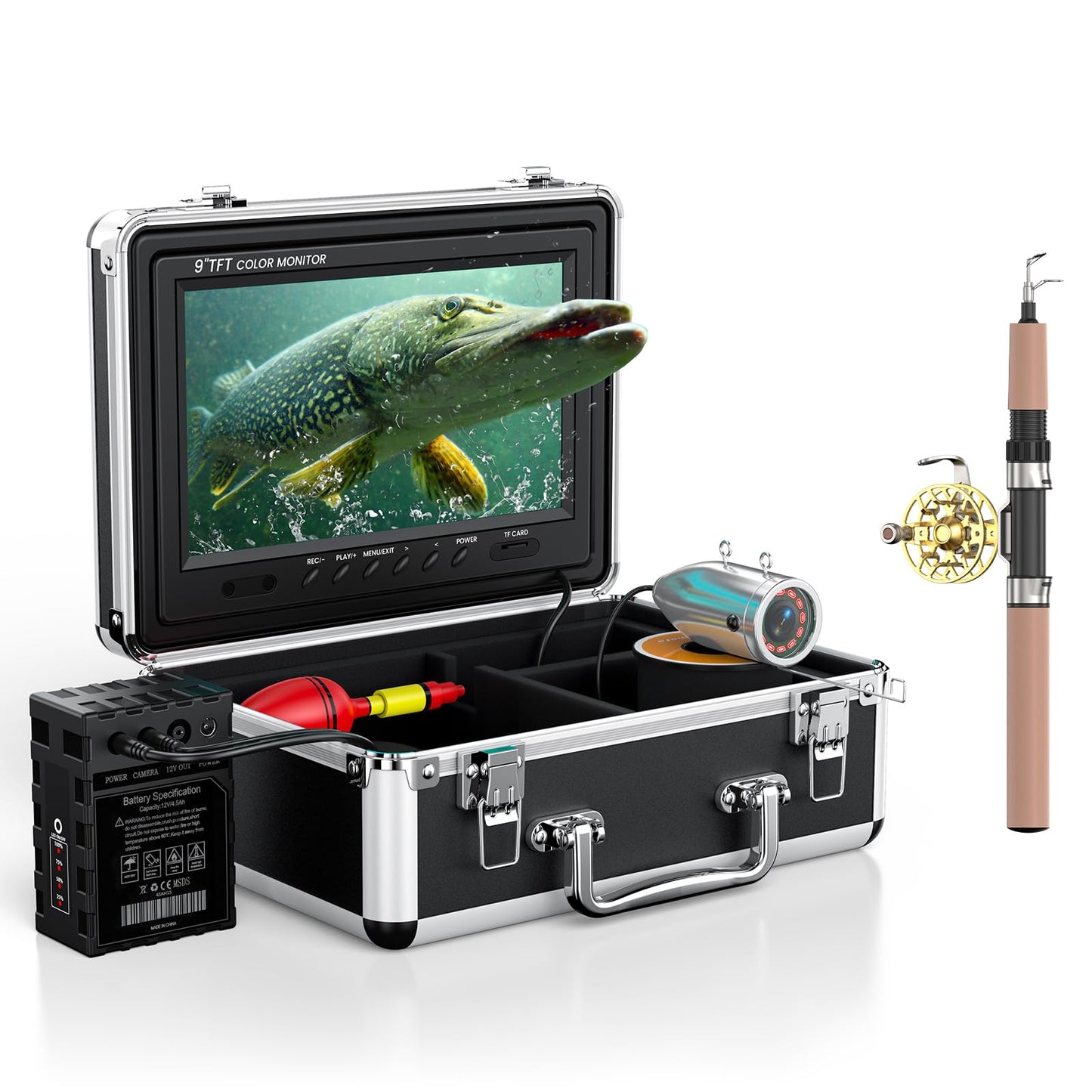 Eyoyo 1000TVL camera, 9” LCD, DVR, IR lights, 30m cable, waterproof for ice, boat, lake fishing.