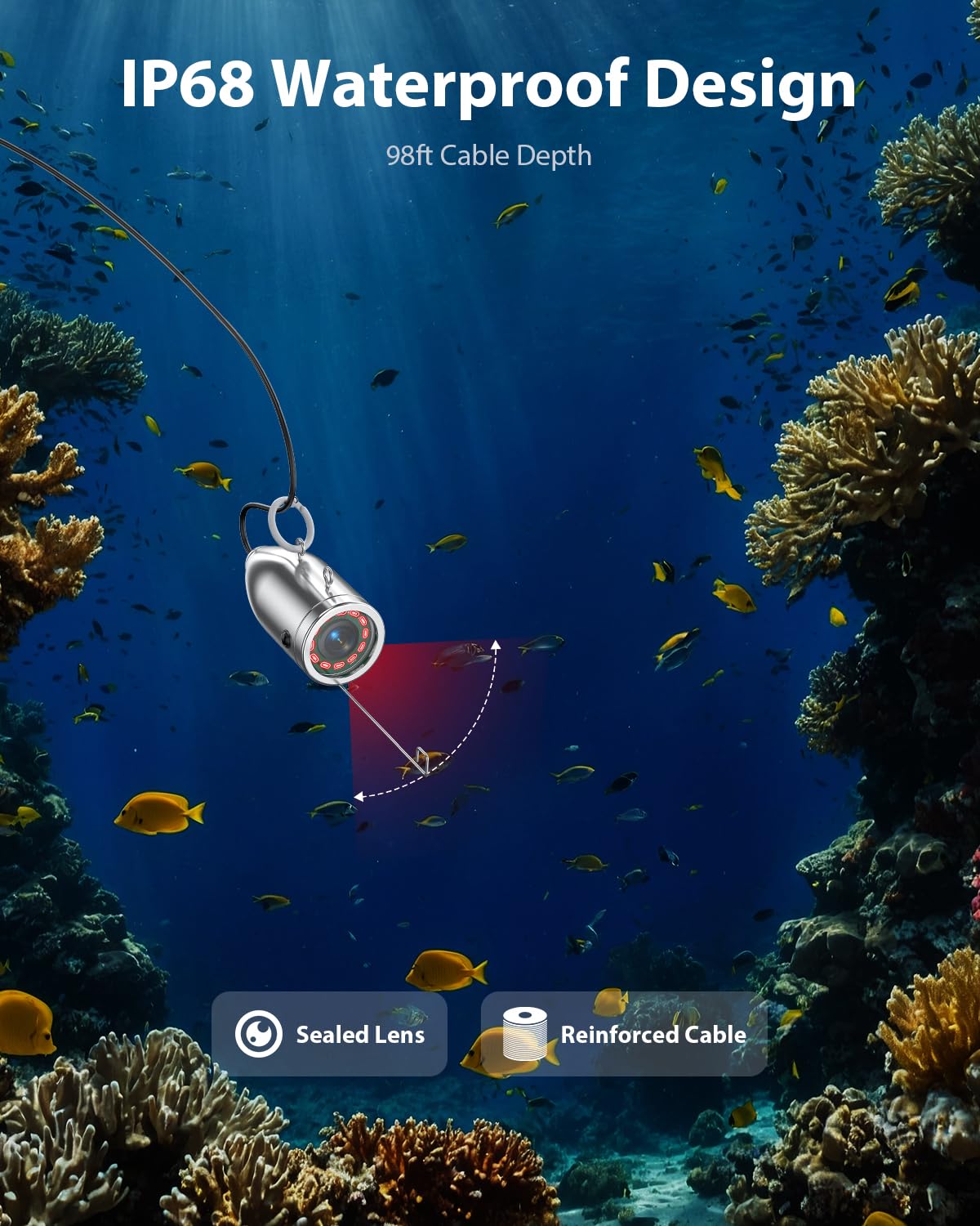 Eyoyo 1000TVL camera, 9” LCD, DVR, IR lights, 30m cable, waterproof for ice, boat, lake fishing.