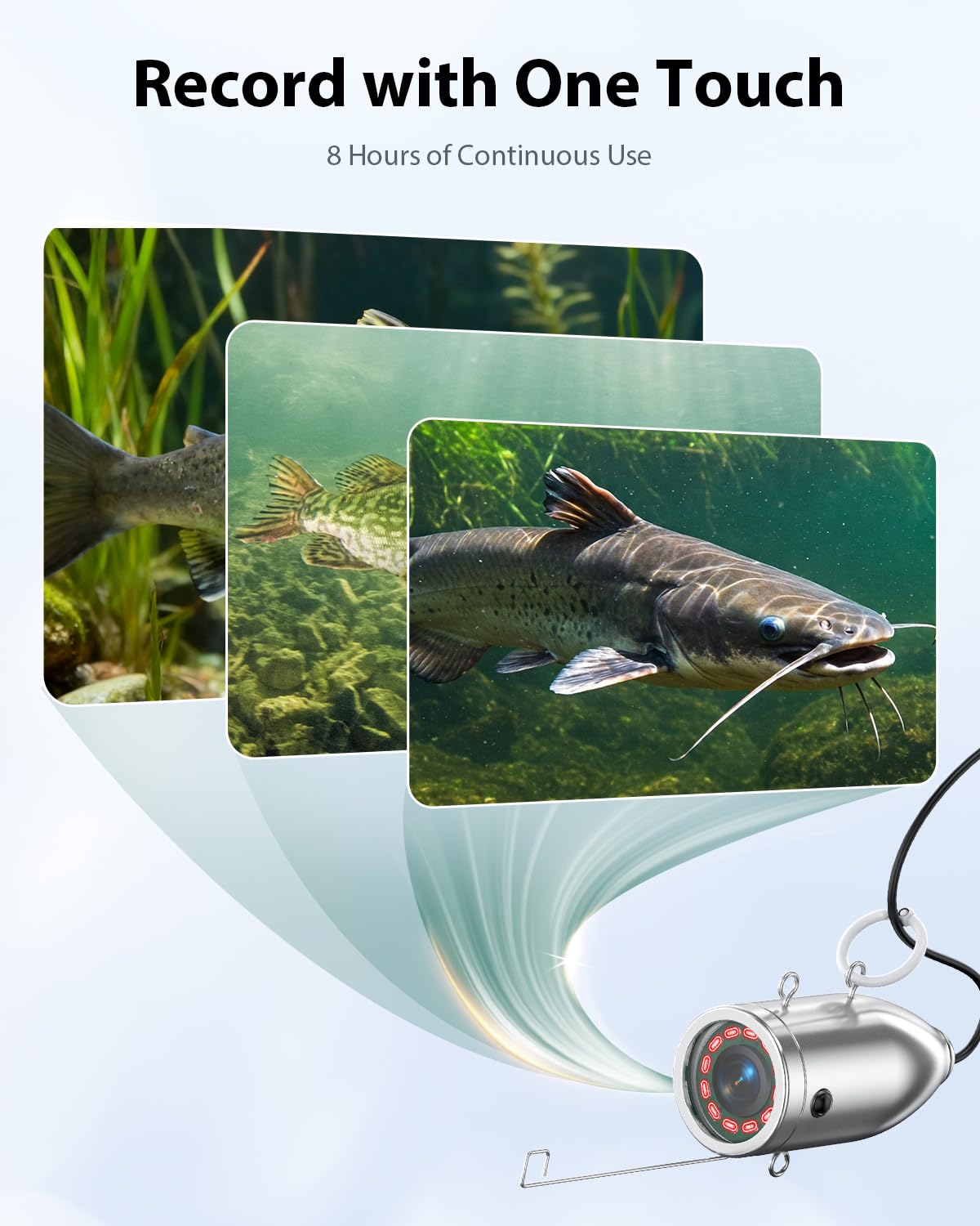 Eyoyo 1000TVL camera, 9” LCD, DVR, IR lights, 30m cable, waterproof for ice, boat, lake fishing.