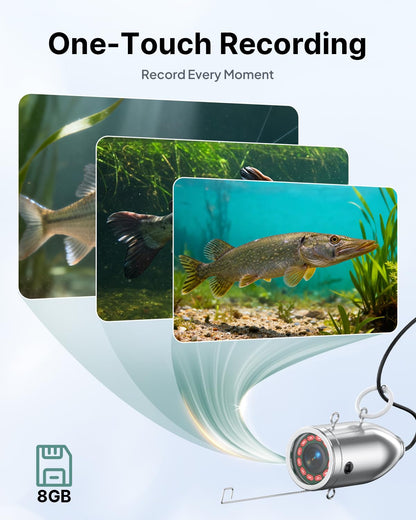 Eyoyo 1080P underwater camera, 9” IPS screen, DVR, 12 IR lights, 30m cable, for ice, lake, sea, and boat fishing.