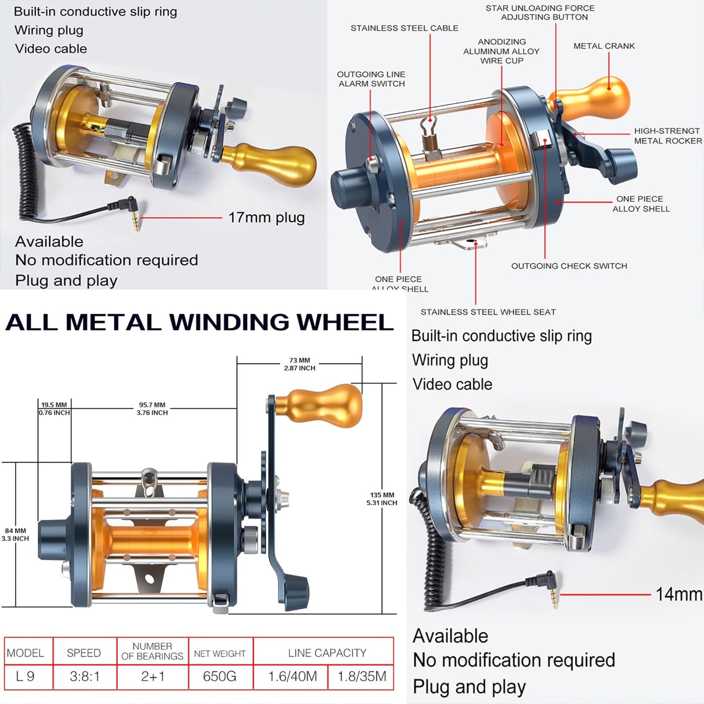 Portable underwater fish finder with 4.3” LCD, IP68 waterproof, compact design for boat, ice, lake fishing.