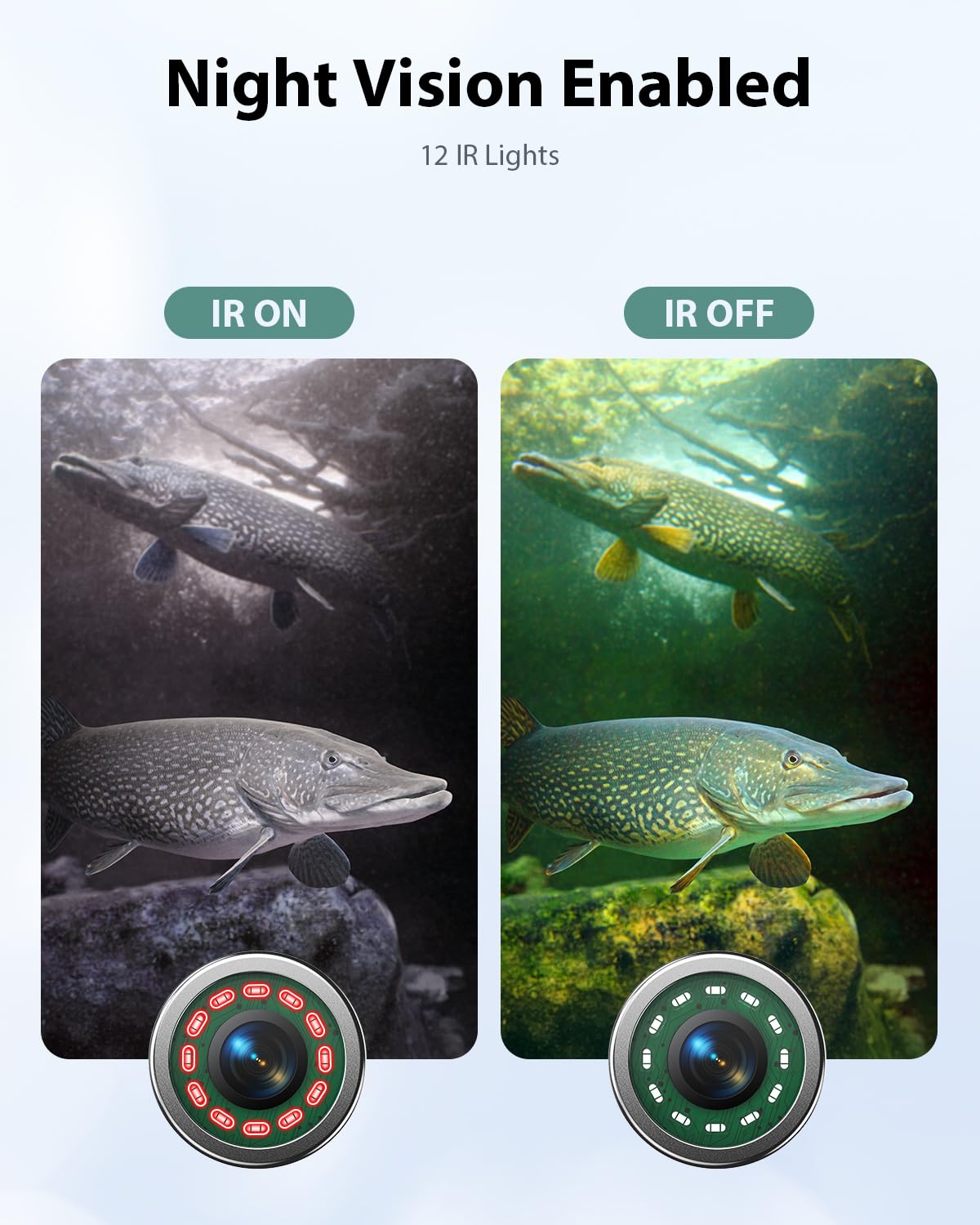 Eyoyo 1000TVL camera, 9” LCD, DVR, IR lights, 30m cable, waterproof for ice, boat, lake fishing.