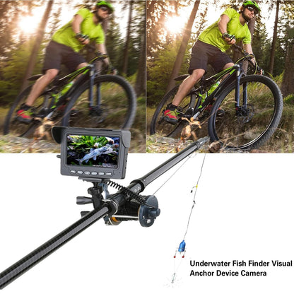 Portable underwater fish finder with 4.3” LCD, IP68 waterproof, compact design for boat, ice, lake fishing.