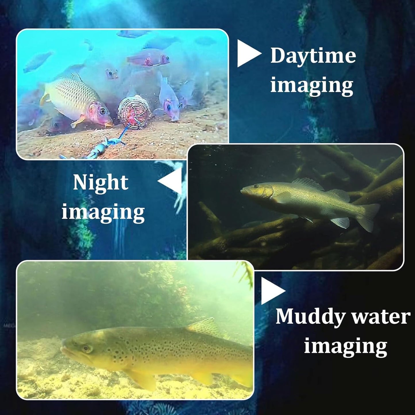 Portable underwater fish finder with 4.3” LCD, IP68 waterproof, compact design for boat, ice, lake fishing.