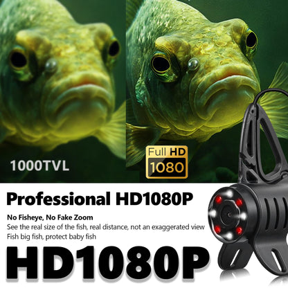 FishPRO 2026 1080P camera, 7” IPS, 10,000mAh battery, USB-C, LED+IR lights, 82ft cable, no DVR.