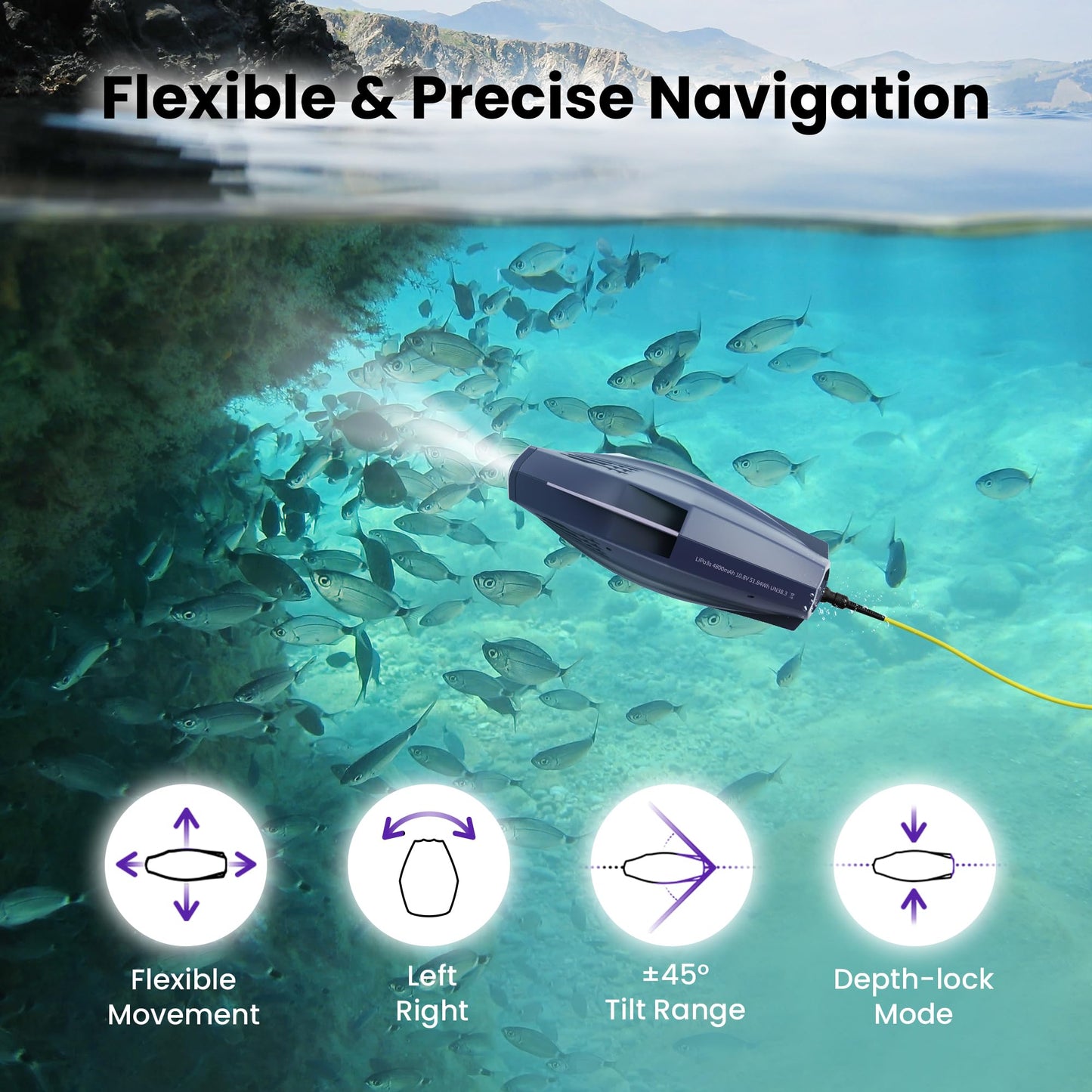 Chasing Dory underwater drone, compact 1080p HD camera, app control, real-time underwater viewing.