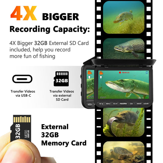 FishPRO 2026 1080P camera, 7” IPS, 10,000mAh battery, USB-C, LED+IR lights, 83ft cable, easy to use.