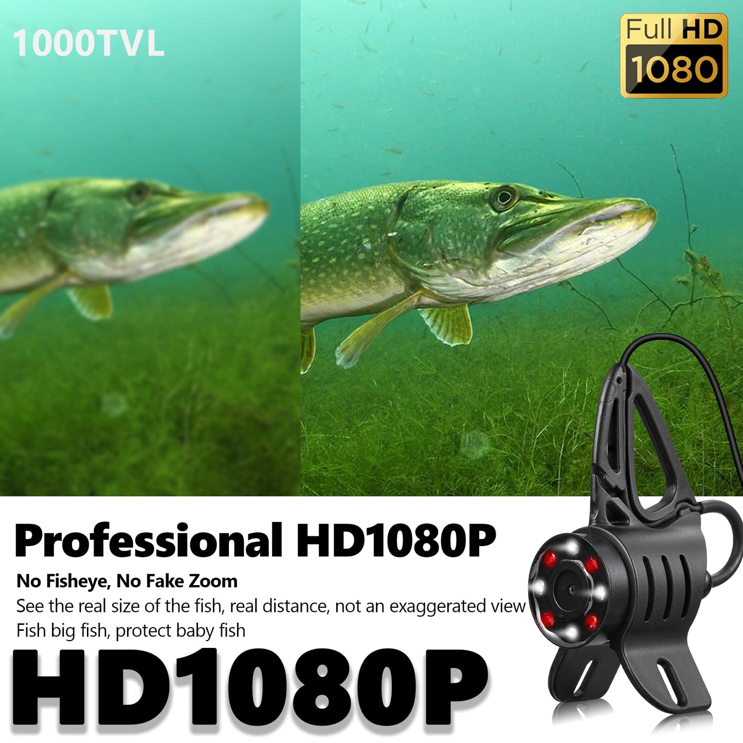 FishPRO 2026 1080P camera, 7” IPS, 10,000mAh battery, USB-C, LED+IR lights, 83ft cable, easy to use.